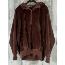 Express One Eleven Hoodie Size Small (Oversized) Brown Fuzzy Velour 1/4 Zip - £21.99 GBP