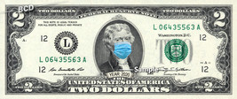 Thomas Jefferson with Mask on REAL TWO Dollar Bill Money Corona Pandemic Coronav - £11.95 GBP