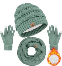 Warm Fleece Knit Beanie, Scarf &amp; Touch Screen Gloves Set-Unisex Adult Wi... - $18.80
