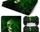 Fits PS4 Slim Console &amp; 2 Controllers Green Skull Vinyl Skin Decal Wrap - £11.04 GBP