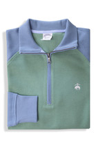 Brooks Brothers Mens Green Blue Two Tone Cotton 1/2 Zip Sweater, Medium ... - $78.71
