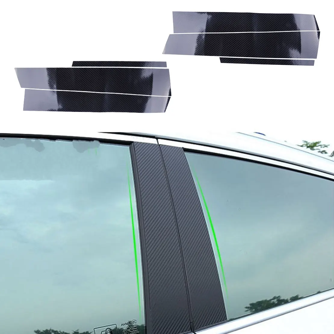 DWCX 6pcs   Black Car Door Window Center B Pillar Post Trim Cover Sticker Fit Fo - £60.21 GBP
