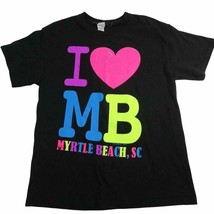 I Love Myrtle Beach South Carolina Souvenir SC Neon Print T-Shirt Mens M Black - £6.26 GBP