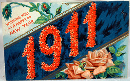 Antique Embossed 1911 Wishing You a Happy New Year - 1910 1 cent Stamp - £3.98 GBP