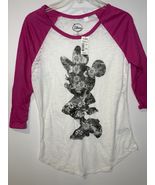 Disney M Minnie Mouse Pink Raglan Burnout Tee Shirt T-Shirt Floral Fade ... - €21,25 EUR