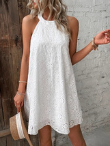 Summer Women&#39;s Lace Solid Color Sleeveless Dress, Vacation Short Dress - £21.23 GBP