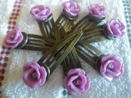 Jewelry Hair clips set of 8 lavender color resin roses set on snap clips E7  - $10.44