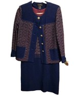 ST. JOHN Knits Navy Blue Purple Texture Tweed Jacket Blazer Dress Suit S... - $399.95