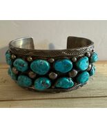 Vintage Signed Marc Antia Navajo Turquoise Cluster Cuff Bracelet Sterlin... - $1,814.97 CAD