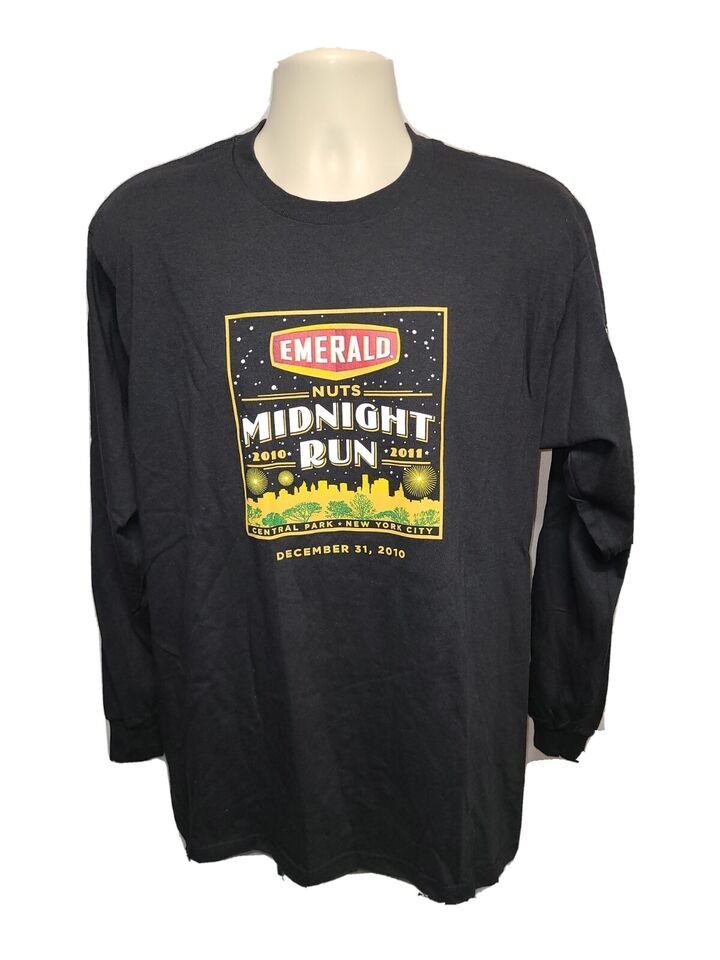 Primary image for 2010 NYRR Emerald Nuts MidNight Run Central Park NYC Adult Large Black TShirt