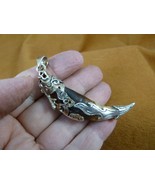 AK-TOOTH-97) 2-1/2&quot; Fossil 1000 yrs old Wolf tooth silver filigree flame... - $55.15