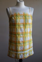 Vtg 50s Sea Lure California L Yellow Green Plaid Check Tank Top Cover Up - £32.16 GBP