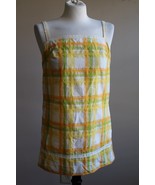 Vtg 50s Sea Lure California L Yellow Green Plaid Check Tank Top Cover Up - £32.27 GBP