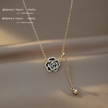 2022 New Design Elegant Black Camellia Necklace Korean Fashion Flower Jewelry Fo - £13.03 GBP