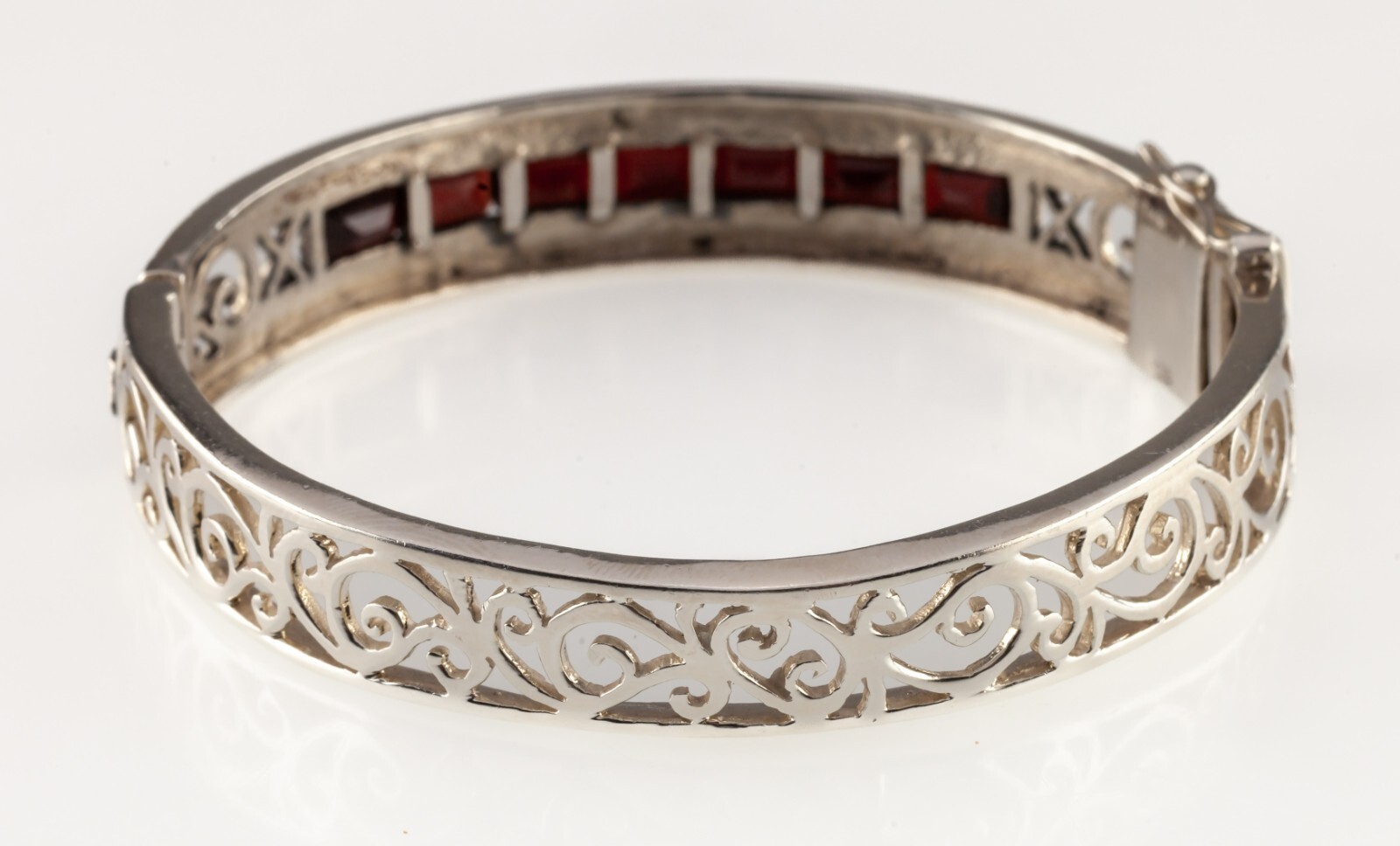 Sterling Silver Thai Bangle with Bezel Set Garnets and Marcasite Accents Item image 3