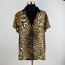 Tahari Woman Brown Black Animal Print Button Down Cap Sleeve Women&#39;s 1X Plus Top - £15.00 GBP