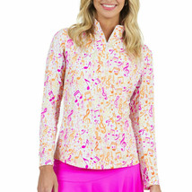 Nwt Ladies Ibkul Take Note Pink Coral Long Sleeve Mock Golf Shirt - M L &amp; Xl - £43.45 GBP