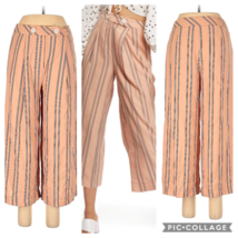 Topshop Womens Crop Pants High Rise Wide Leg  Nude Muted Peach Color Striped - £16.81 GBP