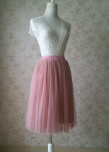 DUSTY PINK Tulle Midi Skirt Women Custom Plus Size Tulle Skirt Outfit image 3