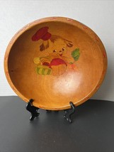 Rustic Wooden Bowl Puppy Vegetables Vintage 9 1/2” Wide 2 1/2” Tall - £19.80 GBP
