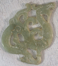 Antique Old Chinese Nephrite Celadon Jade Sculpted Dragon Amulet or Pendant - £51.95 GBP
