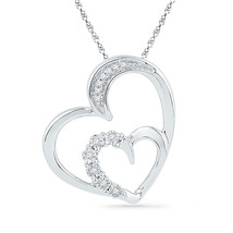 10k White Gold Round Diamond Heart Love Fashion Pendant 1/20 Ctw - £128.31 GBP