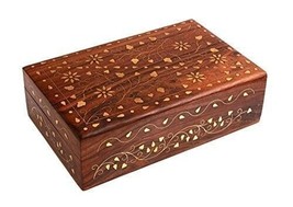 Handmade Wooden Jewellery Box Women Gifts Jewel Organizer Flower Décor 6x4 Inch - £23.38 GBP