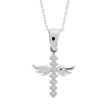 14k White Gold Plated Angel Wing Cross Necklace for Women&#39;s Women&#39;s Day Gift - £43.36 GBP
