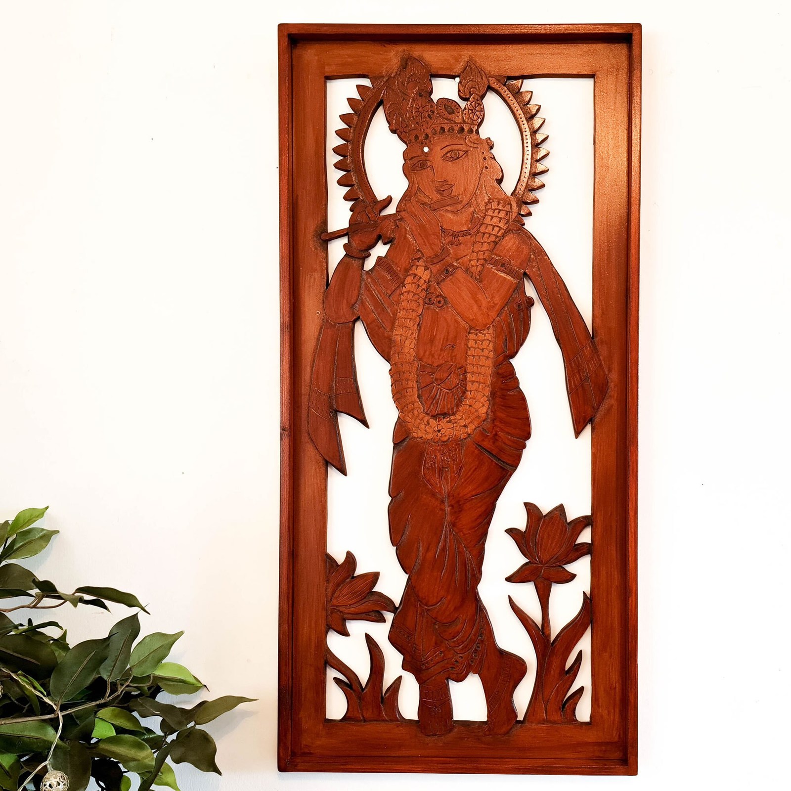 Krishna Hindu God Goddess Wood Sculpture Wall Art Temple Mandir Pooja Prayer Item image 5