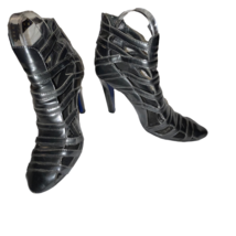 Rebecca Minkoff Black Strappy High Heel Cage Booties Pumps Shoes 9M Metallic Sil - £31.26 GBP