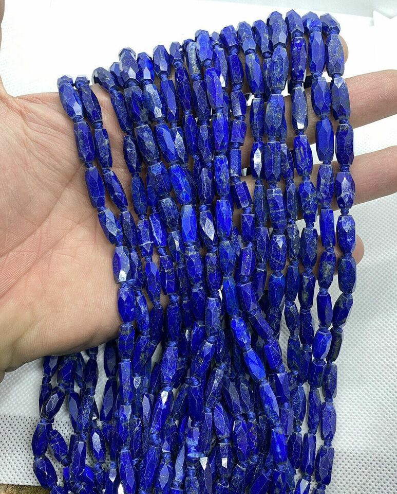 Natural facet tubular Lapis Lazuli 100% undyed handmade bead strand necklace 5PC - $99.00