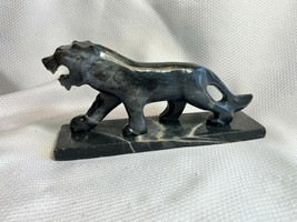 VTG Walking Carved Stone Marble Cat Lion Panther Feline Statue Figure Sl... - $39.95