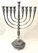 Large Temple Menorah HANUKKAH Silver Plated Jerusalem Candle Holder - £1,111.39 GBP