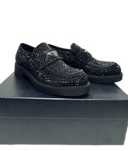 Prada Black Studded Crystal Satin 35mm Calzature Loafer Size 6 7US Triangle Logo - £1,464.02 GBP