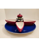 Lighthouse Nautical Chip & Dip Set Condiment Bowls Appetizer Platter Beach Decor - $32.67