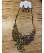 Gold Tone Choker Butterfly Necklace Dangle Earring Set Fashion Jewelry K... - $20.35 CAD