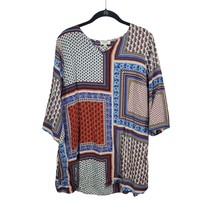 Umgee Blouse Womens Large Half Sleeve V Neck Multicolor Geometric Print Light We - £14.93 GBP