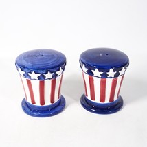 Americana Uncle Sam Salt &amp; Pepper Shakers Red White Blue Hat Stars Stripes VTG - £13.96 GBP