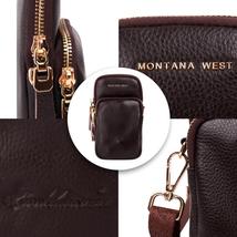 Montana West Genuine Leather Cellphone Crossbody Bag Coffee Brown NEW image 3