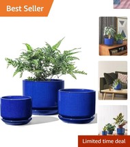 Sapphire Blue Ceramic Plant Pots Set of 3 with Drainage Holes - Modern E... - $51.00