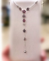 Spring Release Sterling Silver Red &amp; Pink Enamel Peach Blossom Flower Necklace - $24.80