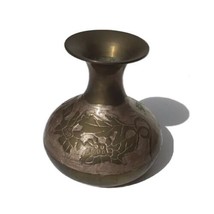 Vintage Solid Brass Floral Embossed Vase From India 4.5” Tall - $14.95