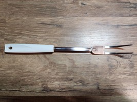 Ekco Flint Vintage Stainless 2-Tine Meat Carving Serving Fork USA White Handle - £11.56 GBP