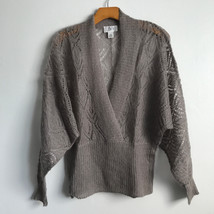 Ann Taylor LOFT Sweater M Gray Mohair Crotchet Deep V Neck Kimono Long S... - £15.06 GBP