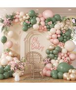 Pink &amp; Green Balloon Arch Kit – Gold, Sage &amp; White Garland for Baby Shower - $39.99
