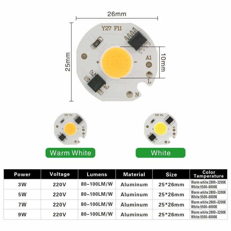 House Home Led 3W 5W 7W 9W Cob Chip Lamp 220V Smart Ic No Need Driver Led Bulb F - $25.00