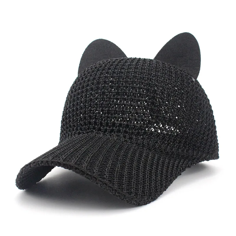 Summer Cute Cat Ear Breathable Sunscreen Mesh Baseball Caps Womens Adjustable - £11.68 GBP