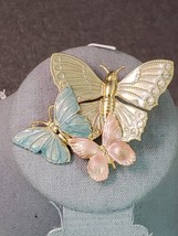 Pretty Multi-Colored Enameled Triple Butterfly Brooch Pin Unsigned - £11.22 GBP