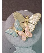 Pretty Multi-Colored Enameled Triple Butterfly Brooch Pin Unsigned - £11.37 GBP