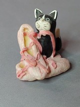 Miniature Tuxedo Cat And Pink Ballerina Shoe Figurine Prima Ballerina En... - £7.75 GBP